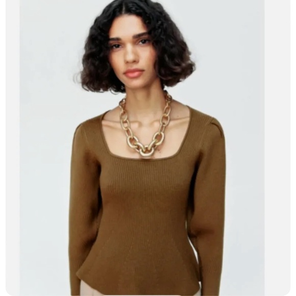 Zara brown square neck knit sweater top size medium - Picture 4 of 9
